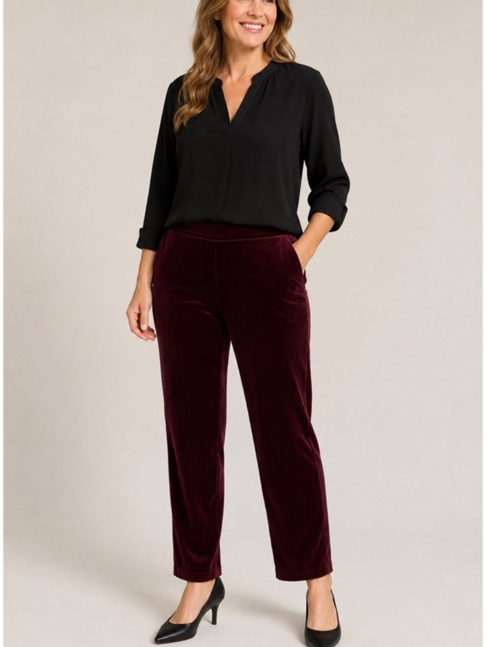 NWT Talbots Velvet Straight Leg Pants~Burgundy